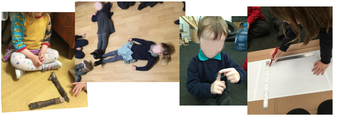 Children using various objects (sticks, their bodies, their fingers and rulers) to form angles