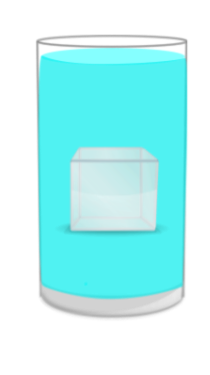 An ice cube placed in a vessel of warm water