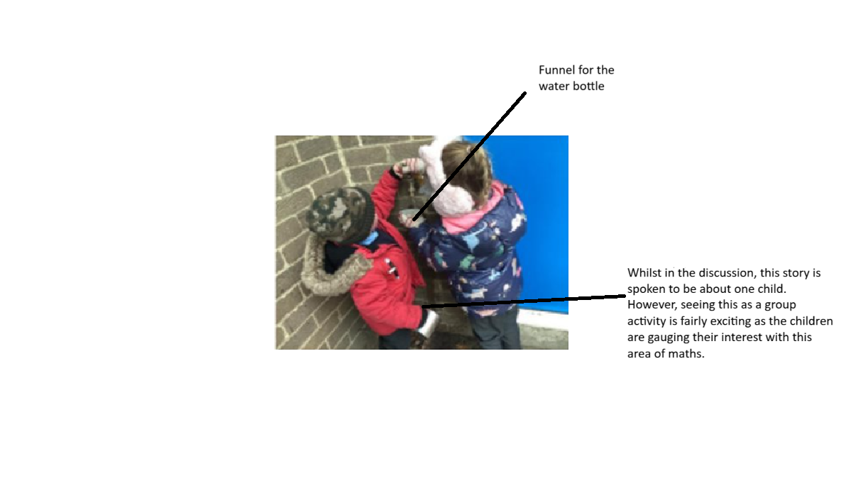 Two children filling a water bottle through a funnel at an outdoor tap